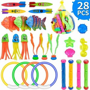 LANGRAY 28 Piece Diving Toys, Swimming Toys Swimming Pool Diving Sticks Diving Rings Torpedo Bandits Diving Stones Diving Balls Underwater Toy Summer Games