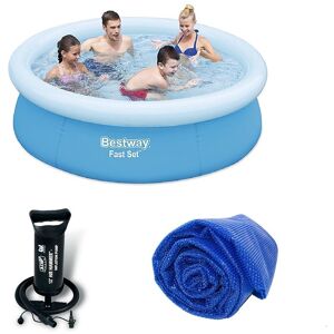 8 Ft Fast Set Pool With Hand Pump & Solar Cover Bundle - Bestway