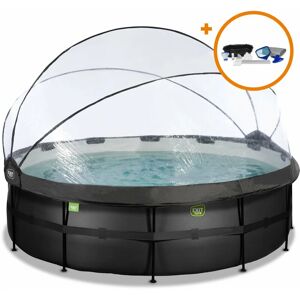 EXIT TOYS Exit Black Leather pool ø450x122cm with sand filter pump and dome and accessory set - black