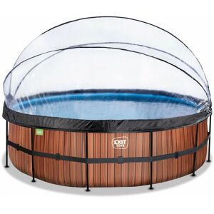 EXIT TOYS EXIT Wood pool ø488x122cm with sand filter pump and dome - brown - Brown