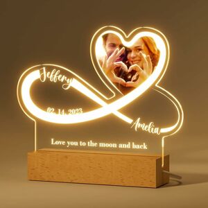 Infinite Love Night Light - Personalized Lamp with Photo First Names Text Date - Valentine's Day Gift for Men and Women, Wedding, Couple Denuotop