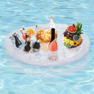 Rhafayre - Inflatable Pool Drink Holder Floating Pool Bar with 8 Holes, Inflatable Drink Holder Portable Floating Pool Bar, Pool & Spa Floating Tray