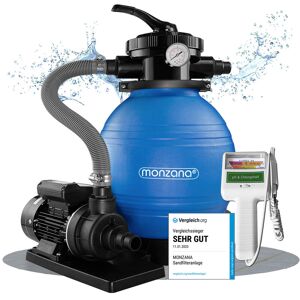 Monzana - Sand Filter System Swimming Pool 10 m³/h - Bowl Black Blue 7 Position Valve + Water Test Device