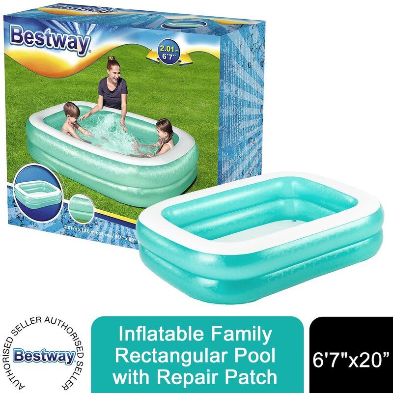 Inflatable Rectangular Family Pool with Repair Patch, 2.01mx1.50mx51cm - Bestway