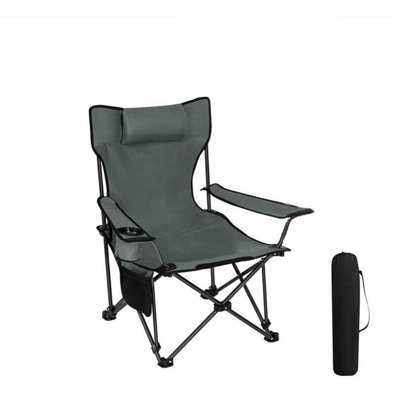 Set of 1 Camping Chair Fishing Chair With Headrest. Storage pocket. Transport bag. Gray Denuotop