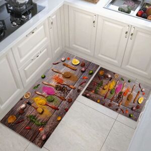 Linghhang - Set of 2 Thick Colored Non-Slip Plant Kitchen Door Mats, Decorative Absorbent Front Sink Mat Rug