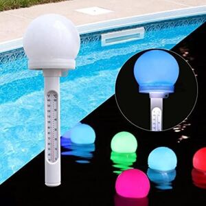 A 2 Pcs Floating Pool Thermometer, Solar Powered Pond Thermometer with Color Changing led Light, Easy to Read at Night for Spa, Bath - Ccykxa