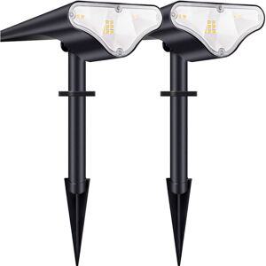GOTRAYS Outdoor Solar Spotlight, led Solar Lights Waterproof IP66, Adjustable Solar Floodlight 650LM, Warm Light for Garden, Yard, Driveway, Path, 2 Pack