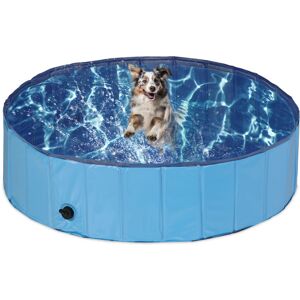 Relaxdays - Dog Pool, HxD: 30 x 120 cm, Foldable, with Drain Valve, Pet Swimming Bath for Cooling Off, pvc & mdf, Blue Relaxdays - Dog Pool, HxD: 30 x 120 cm, Foldable, with Drain Valve, Pet Swimming Bath for Cooling Off, pvc & mdf, Blue