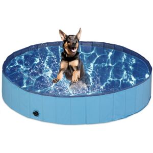 Relaxdays Dog Pool, HxD: 30 x 160 cm, Foldable, with Drain Valve, Pet Swimming Bath for Cooling Off, PVC & MDF, Blue Relaxdays Dog Pool, HxD: 30 x 160 cm, Foldable, with Drain Valve, Pet Swimming Bath for Cooling Off, PVC & MDF, Blue