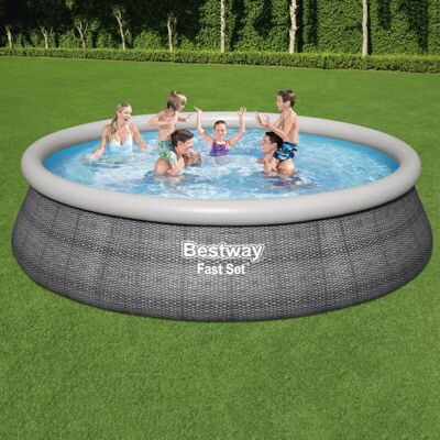 Bestway - Fast Set™ Inflatable Swimming Pool Easy Setup Grey Rattan Look Above Ground Garden Pool Includes Filter Pump & Ladder 15ft x 42in (457 x Bestway - Fast Set™ Inflatable Swimming Pool Easy Setup Grey Rattan Look Above Ground Garden Pool Includes Filter Pump & Ladder 15ft x 42in (457 x