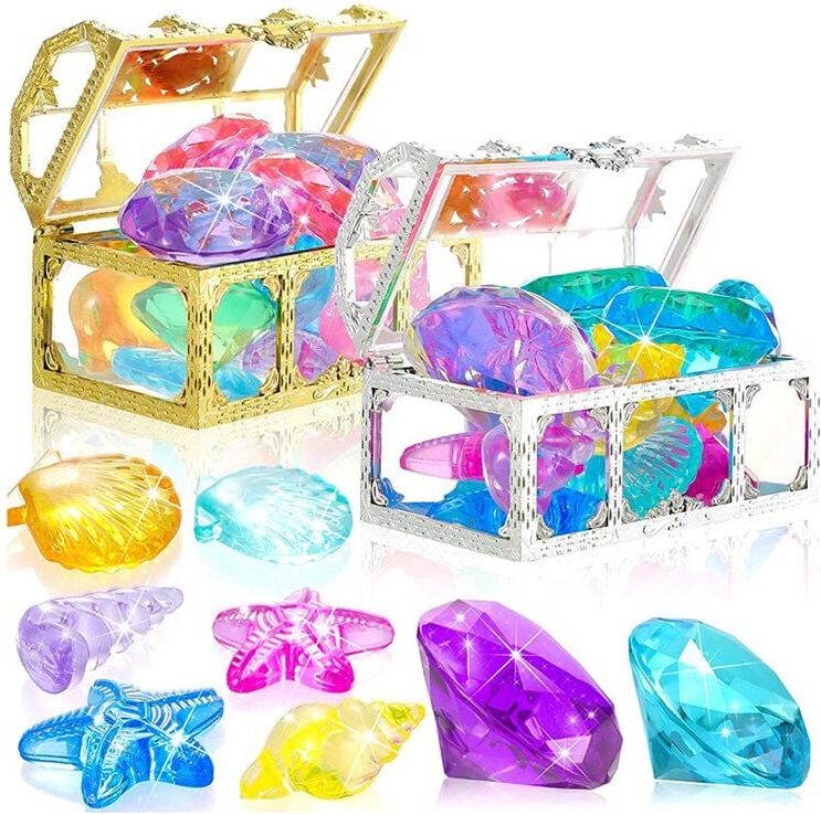 TLILY 24Pcs Diving Gems Pool Toys Large Oceans Gem Diamond Pirate Treasure Chest Summer Underwater Swimming