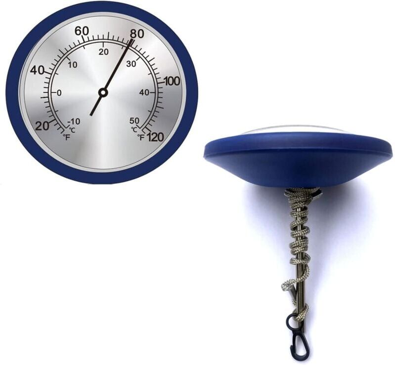 GOTRAYS 4" Dial Analog Swimming Thermometer, with String, Easy to Read 304SS Floating Pool Thermometer - for Swimming Pool, Hot Tub, Tub and Outdoor Pond