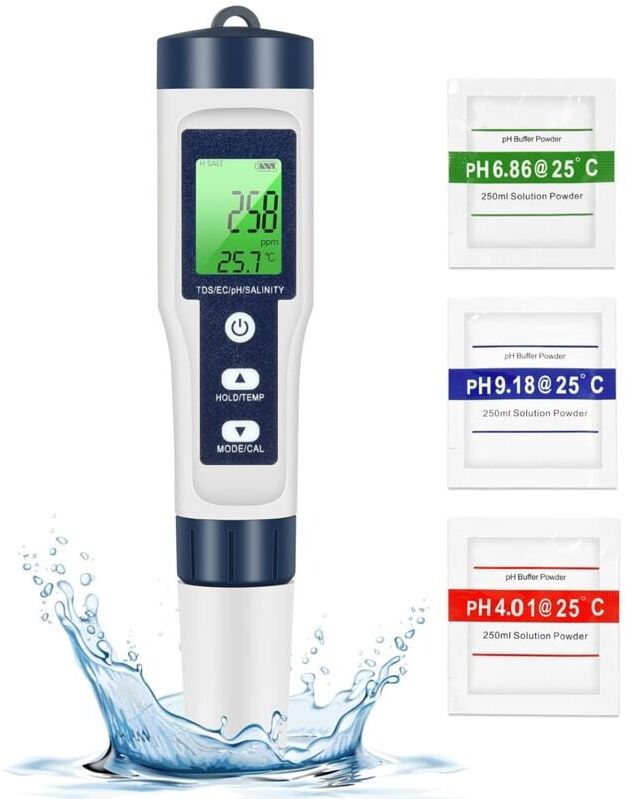 Serbia - ph tds Meter, testeur de qualité de l'eau 5 en 1 PH/TDS/EC/SEL/température tds mètre lcd rétroéclairage vert pour piscine/aquarium/étang