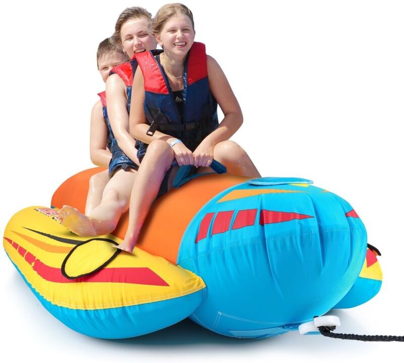 COSTWAY Towable Tube For Boating 1-3 Riders Inflatable Banana Boat w/Cover