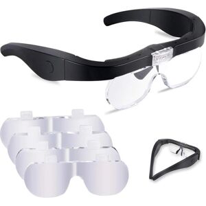 Aougo - Magnifying Glasses with 2 LEDs, Magnifying Front Headset Hands-Free Magnifying Glasses with 4 Detachable Lenses for Reading, Jeweler, Sewing,