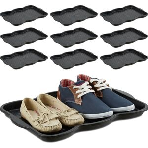 Relaxdays Set of 10 Shoe Tray, Hallway Storage, Muddy or Wet Boots, Wellies & Trainers, 3 x 38 x 50 cm, Plastic, Black