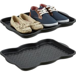 Set of 2 Shoe Tray, Hallway Storage, Muddy or Wet Boots, Wellies & Trainers, 3 x 38 x 50 cm, Plastic, Black - Relaxdays