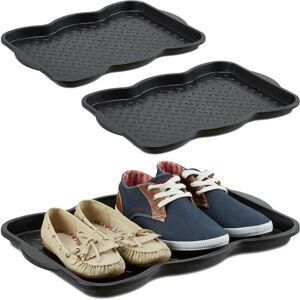 Relaxdays Set of 3 Shoe Tray, Hallway Storage, Muddy or Wet Boots, Wellies & Trainers, 3 x 38 x 50 cm, Plastic, Black