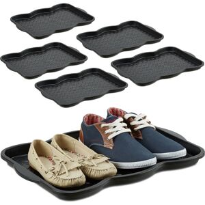 Relaxdays Set of 6 Shoe Tray, Hallway Storage, Muddy or Wet Boots, Wellies & Trainers, 3 x 38 x 50 cm, Plastic, Black