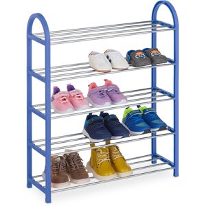 Kids Shoe Rack, 15 Pairs, up to Children's Size 11.5 uk, Space-Saving, Lightweight, Footwear Storage, Blue - Relaxdays