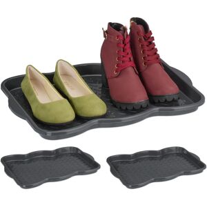 Shoe Drip Tray, Set of 3, Plastic, Hallway Storage for Muddy or Wet Boots & Trainers, 3 x 48 x 34 cm, Grey - Relaxdays