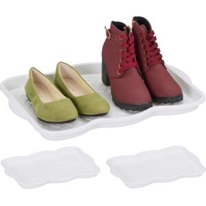 Shoe Drip Tray, Set of 3, Plastic, Hallway Storage for Muddy or Wet Boots & Trainers, 3 x 48 x 34 cm, White - Relaxdays