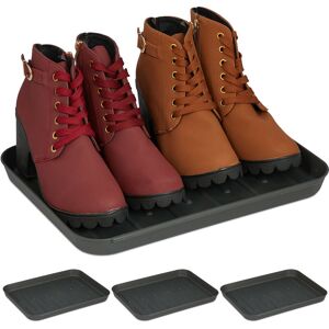 Set of 4 Shoe Tray, Hallway Storage for Muddy or Wet Boots, Wellies & Trainers, 3 x 27 x 35 cm, Plastic, Black - Relaxdays