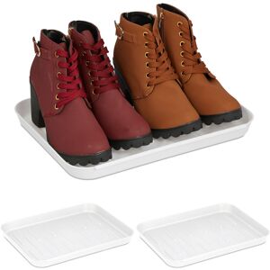 Shoe Trays, Set of 3, Hallway Storage for Muddy or Wet Boots, Wellies & Trainers, 35 x 27 cm, Plastic, White - Relaxdays