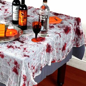 Shatchi - 4pk Halloween Blood-Stained Tablecloth - Fancy Party Table Cover, 60x84in - White/Red