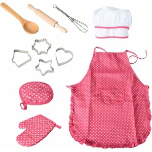 TINOR Chef Role Play with Dress Up Costume and Kitchen Accessories, Kids Play Game 11 Pcs Toy Set, Perfect Gift for Christmas and Birthday Party（Pink）