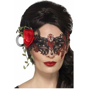 SMIFFYS Day of the Dead Metal Filigree Eyemask Black with Roses [44957]