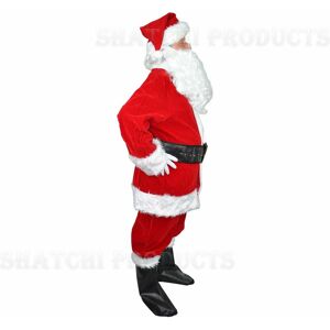 SHATCHI Traditional Deluxe Regal Plush Father Santa Claus Suit Fancy Dress Costume Hat, Wig, Beard, Gloves, Boot Covers, Half Moon - ‎Red