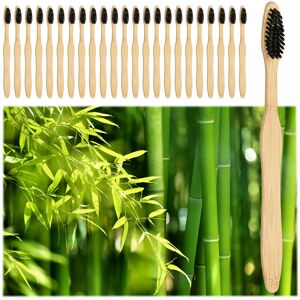 Bamboo Toothbrushes, Set of 24, Vegan, Sustainable, BPA-free, Manual Toothbrush Coated, Eco Friendly, Black - Relaxdays