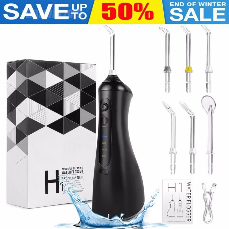Briefness - Cordless Oral Irrigator Water Jet Dental Teeth Flosser Tooth Cleaner 6x Nozzles