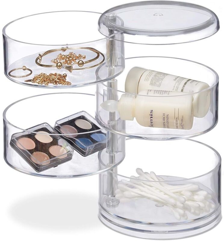 Cosmetic organizer with 4 rotating compartments, makeup kit for lipstick etc., acrylic cosmetic tower, transparent Groofoo