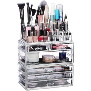 Set of 1 Relaxdays Organiser with 6 Drawers, 22 Compartments for Makeup Storage, Acrylic Cosmetic Tower, Clear