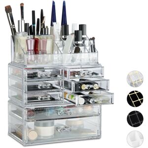 Set of 1 Relaxdays Makeup Organizer with Drawers, Stacking Makeup and Jewellery Box, Acrylic Cosmetic Kit, Clear