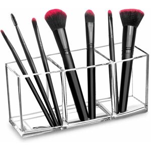 Clear Makeup Brush Holder Organizer, 3 Slot Acrylic Cosmetics Brushes Storage Solution Denuotop