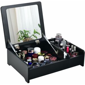 COSTWAY Desktop Makeup Organizer Modern Simple Cosmetic Storage Box w/ Flip-Top Mirror