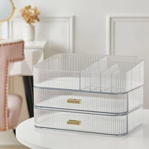 LIVINGANDHOME Desktop Plastic Makeup Cosmetic Organizer with Drawers