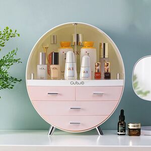 Livingandhome - Cosmetic Organizer Vanity Storage Case with Drawers and Stand, Pink 34x18x40CM