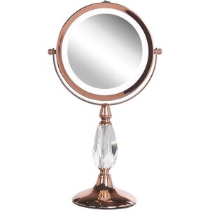 BELIANI Led Makeup Mirror 1x/5x Double Sided Iron Frame ø 13 cm Rose Gold Maury - Rose Gold