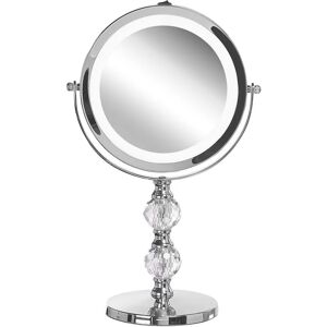 Beliani - led Makeup Mirror 1x/5x Magnification Double Sided Iron Frame ø 13 cm Silver Claira - Silver