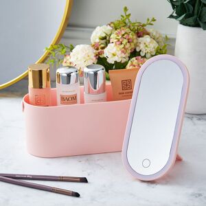 Livingandhome - Portable Vanity Travel Makeup Box with led Lighted Mirror, Pink
