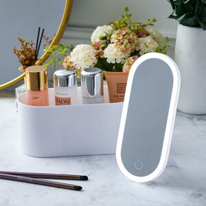 LIVINGANDHOME Portable Vanity Travel Makeup Box with led Lighted Mirror, White