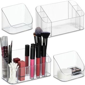 2x Cosmetics Organiser, Beauty Storage for Make Up, Brushes, Container, 10.5 x 20.5 x 9.5 cm, Plastic, Clear - Relaxdays