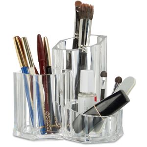 Relaxdays 3-PC Brush Holder, Organizer for Cosmetic Brushes and Makeup Accessories, Small Acrylic Pen Cups, Transparent