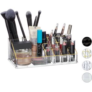 Cosmetic Organiser, Makeup Kit for Lipstick, Nail Polish, Acrylic Jewellery Stand, Golden - Relaxdays