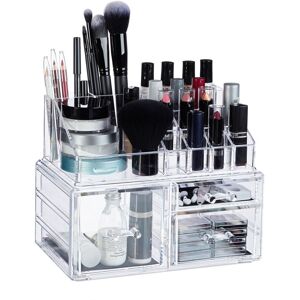 Cosmetic Organiser with 3 Drawers, Makeup Kit for Lipstick, Nail Polish, Acrylic Jewellery Stand, Transparent - Relaxdays